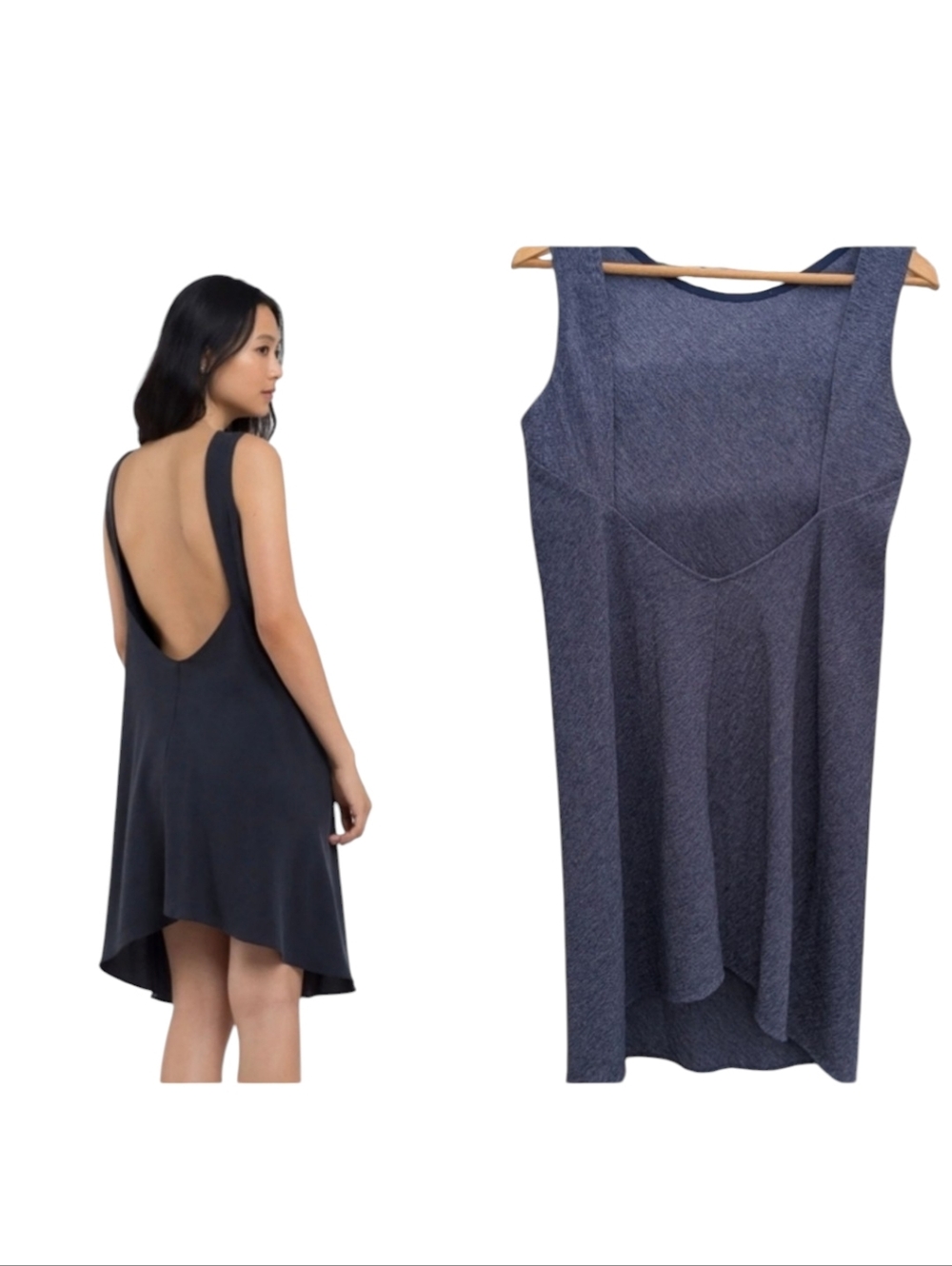 KAAREM | Beryl Low Back Dress Slate Heather Blue Gray Textured Ribbed Size XS